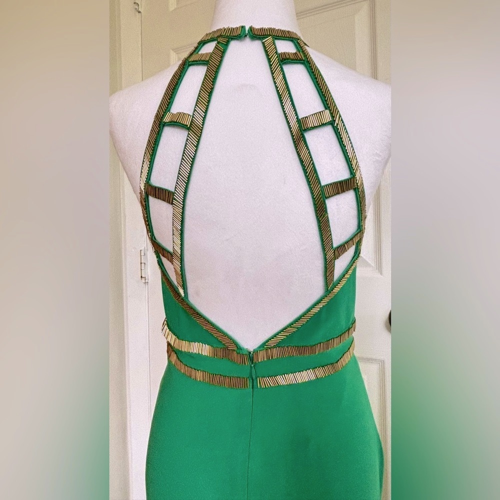 XSCAPE Green & Gold Formal Halter Gown - Picture 5 of 10